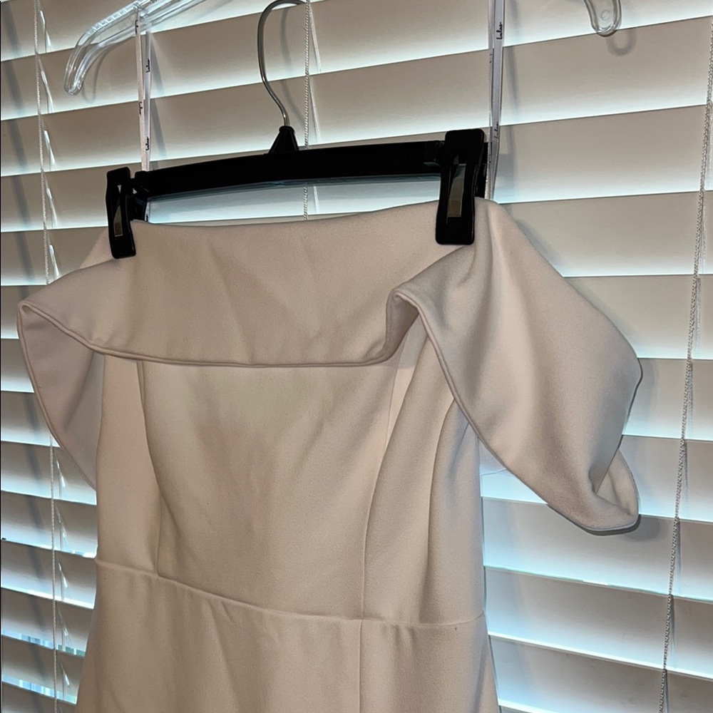 Lulu's White Off-Shoulder Flutter Sleeve Sheath Dress